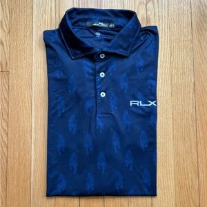 RLX Ralph Lauren Men’s Short Sleeve Polo Shirt XL Blue Tiger Print Solid